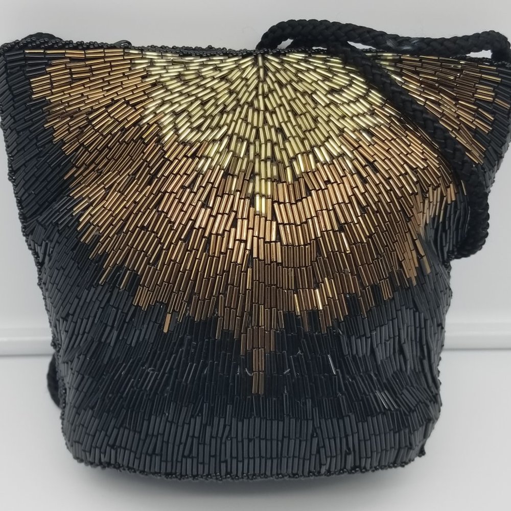 La Regale Black/Goldtone Beaded Shell Convertible Clutch